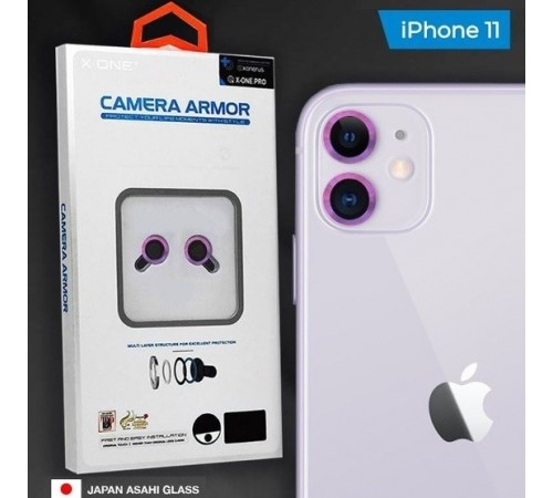 Захисне скло камери для Apple iPhone 11, сапфір, 0.4mm, 9H, Camera Armor Lens Protector, X-One, Purple, комплект 2шт. 