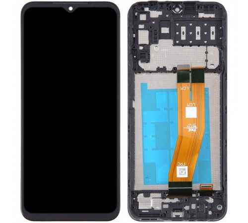 Дисплей для Samsung A145 Galaxy A14, черный, с рамкой, Сopy, с желтым шлейфом, best copy