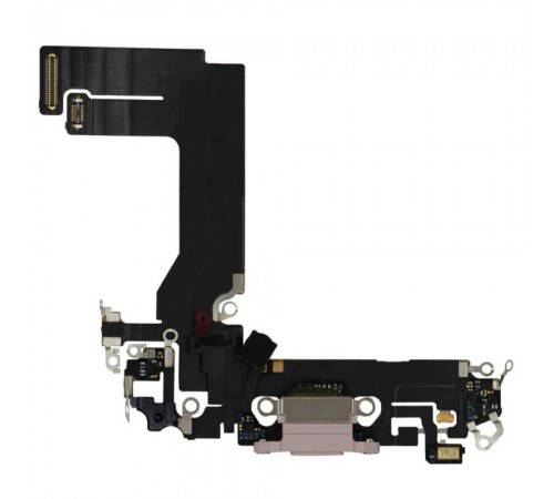 Шлейф для iPhone 13 mini, коннектора зарядки, розовый, с микрофоном, с компонентами