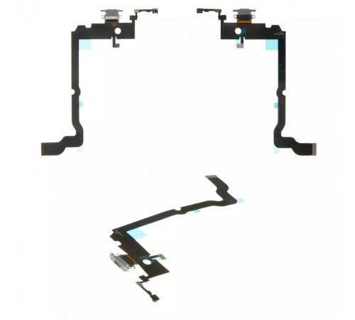 Шлейф для iPhone XS Max, коннектора наушников, коннектора зарядки, серый, с микрофоном, Copy