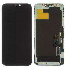 Дисплей для iPhone 12, iPhone 12 Pro, чорний, з рамкою, Original (PRC), з пластиками камери та датчика наближення, NEW