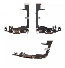 Шлейф для iPhone 11 Pro, конектора навушників, конектора зарядки, золотистий, з мікрофоном, Copy