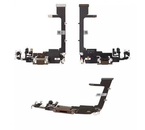 Шлейф для iPhone 11 Pro, коннектора наушников, коннектора зарядки, золотистый, с микрофоном, Copy