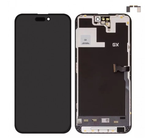 Дисплей для iPhone 14 Pro Max, черный, с рамкой, High Copy (AMOLED), GX OEM soft, 120Hz