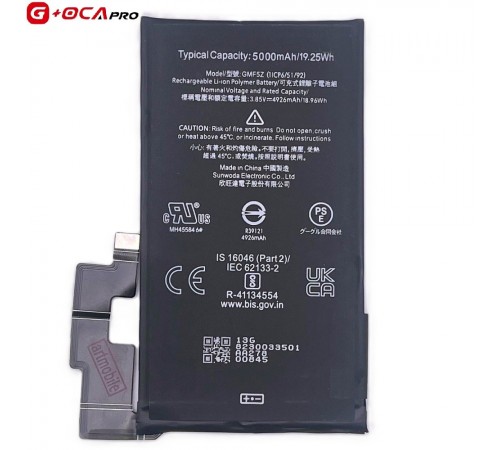 Акумулятор G+OCA Pro GMF5Z для Google Pixel 7 Pro, Li-Polymer, 3,85 В, 5000 мА·г