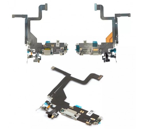 Шлейф для iPhone 13 Pro, конектора зарядки, сірий, з мікрофоном, з компонентами, High Copy Lightning