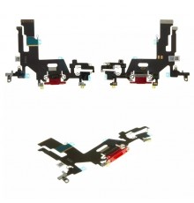 Шлейф для iPhone 11, коннектора наушников, коннектора зарядки, красный, с микрофоном, High Copy