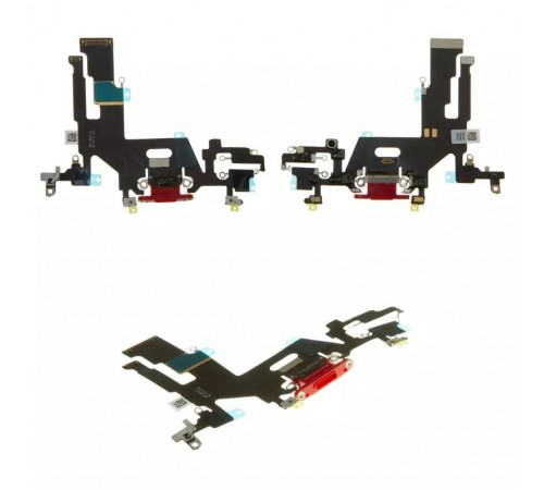 Шлейф для iPhone 11, конектора навушників, конектора зарядки, червоний, з мікрофоном, High Copy