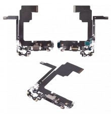 Шлейф для iPhone 15 Pro, конектора зарядки, чорний, з мікрофоном, High Copy