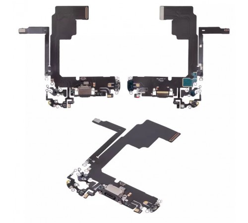 Шлейф для iPhone 15 Pro, коннектора зарядки, черный, с микрофоном, High Copy