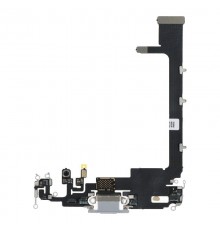 Шлейф для iPhone 11 Pro Max, конектора навушників, конектора зарядки, сріблястий (Matte Silver), з мікрофоном, High Copy