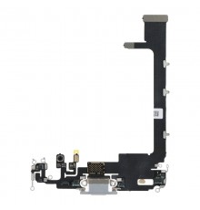 Шлейф для iPhone 11 Pro Max, коннектора наушников, коннектора зарядки, серебристый (Matte Silver), с микрофоном, High Copy