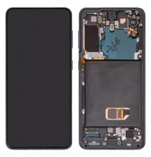 Дисплей для Samsung G991 Galaxy S21 5G, серый, с фронтальной камерой, с рамкой, Original, сервисная упаковка, phantom gray, #GH82-24544A/GH82-24545A/GH82-27256A/GH82-27255A
