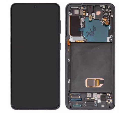 Дисплей для Samsung G991 Galaxy S21 5G, серый, с фронтальной камерой, с рамкой, Original, сервисная упаковка, phantom gray, #GH82-24544A/GH82-24545A/GH82-27256A/GH82-27255A