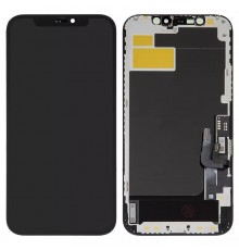 Дисплей для iPhone 12, iPhone 12 Pro, чорний, з рамкою, High Copy з пластиками камери та датчика наближення, (OLED), XY OEM soft