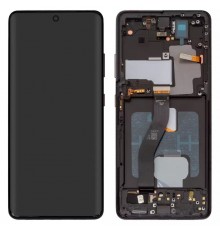 Дисплей для Samsung G998 Galaxy S21 Ultra 5G, чорний, з фронтальною камерою, з рамкою, High Copy original LCD size, (OLED)