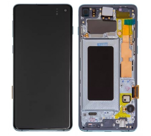 Дисплей для Samsung G973 Galaxy S10, синий, с рамкой, Original, сервисная упаковка, #GH82-18850C/GH82-18835C