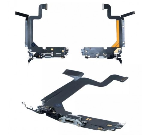 Шлейф для iPhone 14 Pro Max, конектора зарядки, сірий, з мікрофоном, з компонентами, Original (PRC), silver