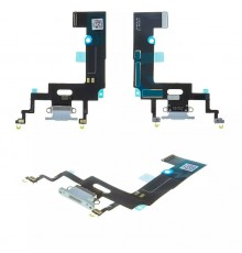 Шлейф для iPhone XR, коннектора зарядки, белый, с микрофоном, High Copy