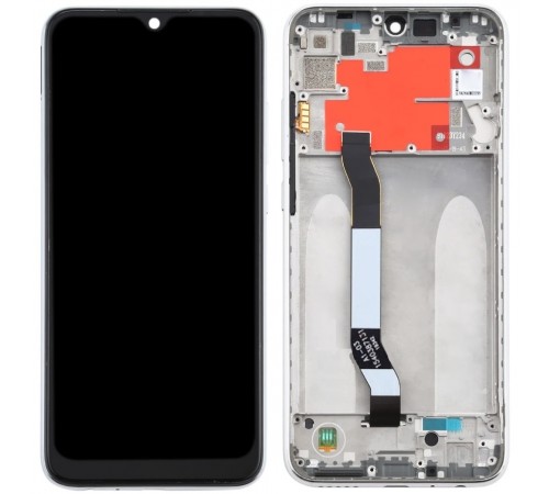 Дисплей для Xiaomi Redmi Note 8T, черный, Лого Redmi, серебристый (Moonlight White), с рамкой, High Copy M1908C3XG