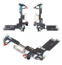 Шлейф для iPhone 14, коннектора зарядки, белый, с микрофоном, с компонентами, High Copy