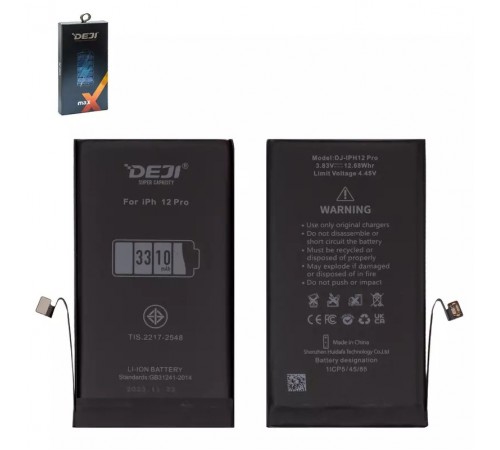 Акумулятор Deji для Apple iPhone 12 Pro, Li-ion, 3,83 В, 3310 мА·год, підвищена ємність, original IC Акумулятор Deji для Apple iPhone 12 Pro, Li-ion, 3,83 В, 3310 мА·год, підвищена ємність, original IC
