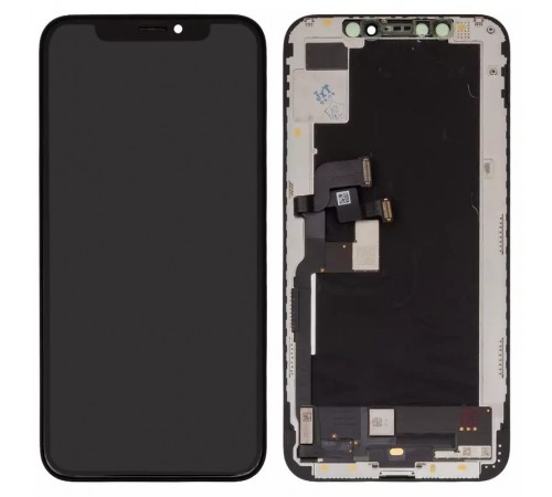 Дисплей для iPhone XS, чорний, з рамкою, Оригінал (переклеєно скло), з пластиками камери і датчика наближення