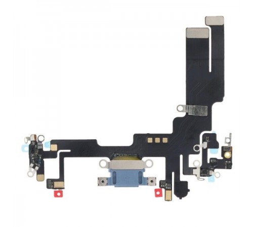 Шлейф для iPhone 14, коннектора зарядки, синий, с микрофоном, с компонентами, Original (PRC)