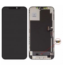 Дисплей для iPhone 12 Pro Max, чорний, з рамкою, з пластиками камери та датчика наближення, без мікросхеми, High Copy (OLED), GX OEM hard