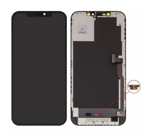 Дисплей для iPhone 12 Pro Max, чорний, з рамкою, з пластиками камери та датчика наближення, без мікросхеми, High Copy (OLED), GX OEM hard