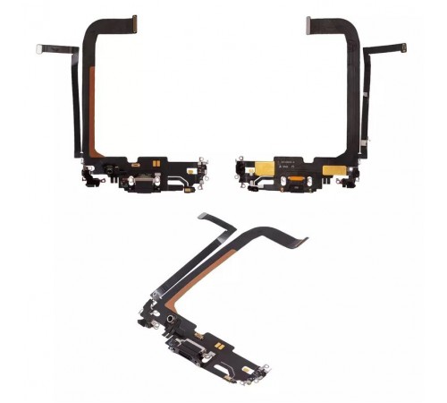 Шлейф для iPhone 13 Pro Max, конектора зарядки, чорний, з мікрофоном, з компонентами, Original (PRC), Lightning, graphite
