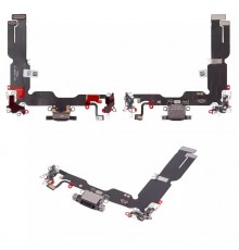 Шлейф для iPhone 15 Plus, конектора зарядки, чорний, з мікрофоном, High Copy