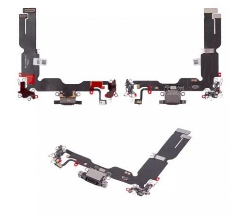 Шлейф для iPhone 15 Plus, коннектора зарядки, черный, с микрофоном, High Copy