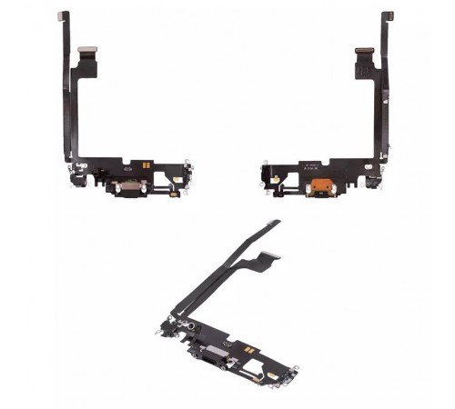 Шлейф для iPhone 12 Pro Max, коннектора зарядки, черный, с микрофоном, с компонентами, Original (PRC)