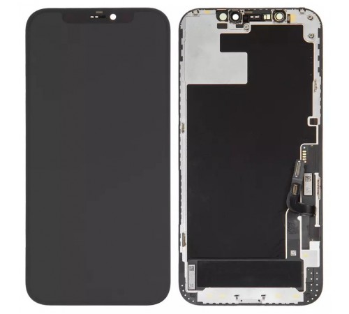 Дисплей для iPhone 12, iPhone 12 Pro, черный, с рамкой, Оригинал (переклеено стекло), с пластиками камеры и датчика приближения