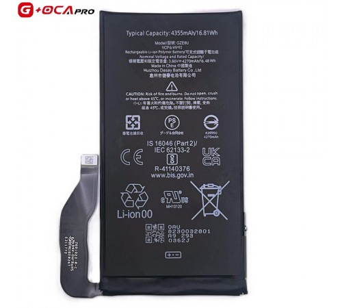 Аккумулятор G+OCA Pro GZE8U для Google Pixel 7, Li-Polymer, 3.86 В, 4355 мАч Аккумулятор G+OCA Pro GZE8U для Google Pixel 7, Li-Polymer, 3.86 В, 4355 мАч