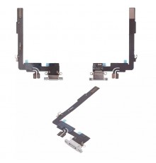 Шлейф для iPhone 16 Pro Max, коннектора зарядки, белый, с микрофоном, High Copy white titanium