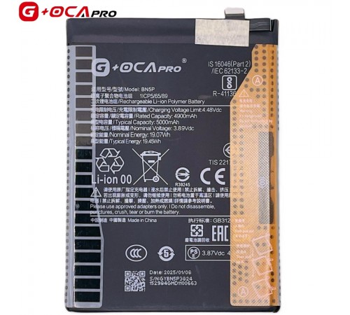 Акумулятор G+OCA Pro BN5P для Xiaomi Redmi Note 13 4G, Redmi Note 13 5G, Li-Polymer, 3,89 В, 5000 мАг