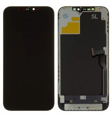 Дисплей для iPhone 12 Pro Max, черный, с рамкой, с пластиками камеры и датчика приближения, High Copy (OLED), OEM hard, SL