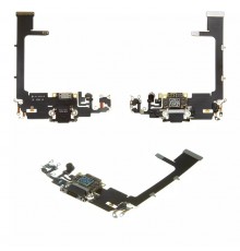 Шлейф для iPhone 11 Pro, коннектора наушников, коннектора зарядки, серый, с микрофоном, с компонентами, Original (PRC)