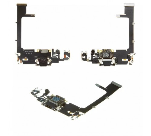 Шлейф для iPhone 11 Pro, конектора навушників, конектора зарядки, сірий, з мікрофоном, з компонентами, Original (PRC)