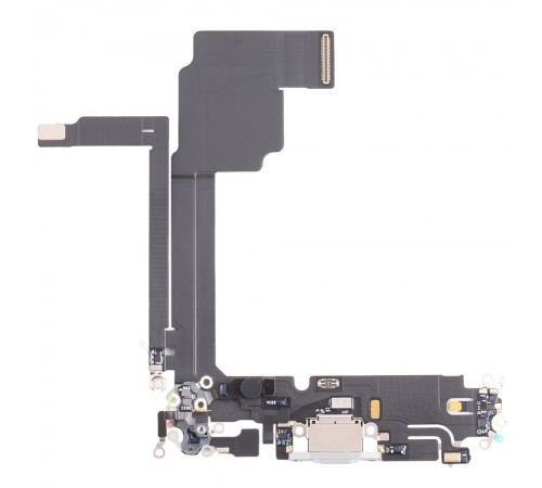 Шлейф для iPhone 15 Pro Max, коннектора зарядки, белый, с микрофоном, Original (PRC)