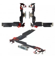 Шлейф для iPhone 15 Plus, коннектора зарядки, голубой, с микрофоном, High Copy