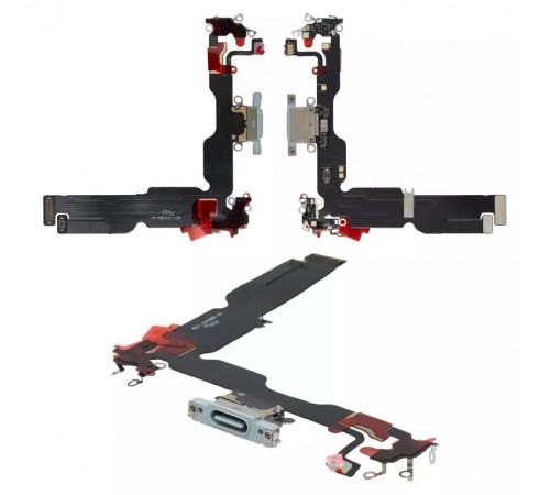 Шлейф для iPhone 15 Plus, конектора зарядки, блакитний, з мікрофоном, High Copy