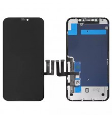 Дисплей для iPhone 11, чорний, з рамкою, Copy, Tianma, з пластиками камери та датчика наближення, (TFT)