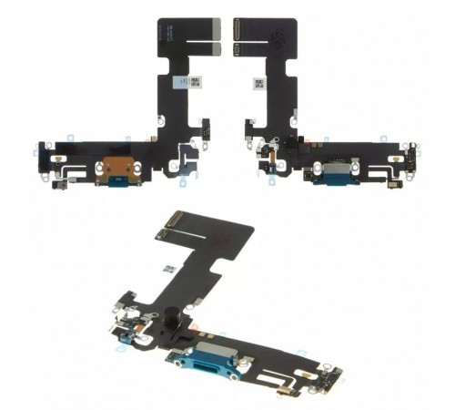 Шлейф для iPhone 13, коннектора зарядки, синий, с микрофоном, с компонентами, Original (PRC), Lightning