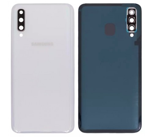 Задняя панель корпуса для Samsung A505F/DS Galaxy A50, белая + стекло камеры Задняя панель корпуса для Samsung A505F/DS Galaxy A50, белая + стекло камеры