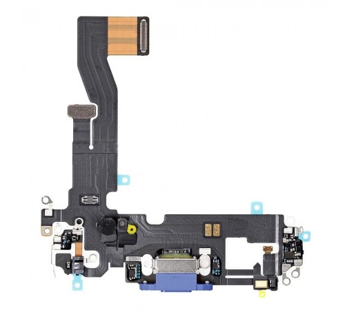Шлейф для iPhone 12, iPhone 12 Pro, конектора зарядки, синій, з мікрофоном, з компонентами, Original (PRC), з розбирання