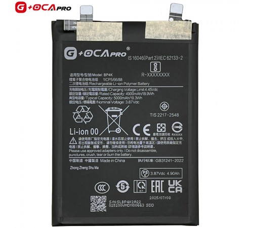 Акумулятор G+OCA Pro BP4K для Xiaomi Poco X5 Pro, Poco F5, Redmi Note 12 Pro 5G, Redmi Note 12 Turbo, Li-ion, 3,87 В, 5000 мА·год