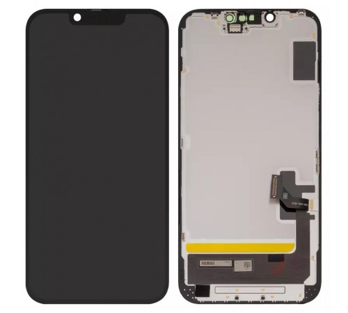 Дисплей для iPhone 14, черный, с рамкой, High Copy (OLED), OEM soft